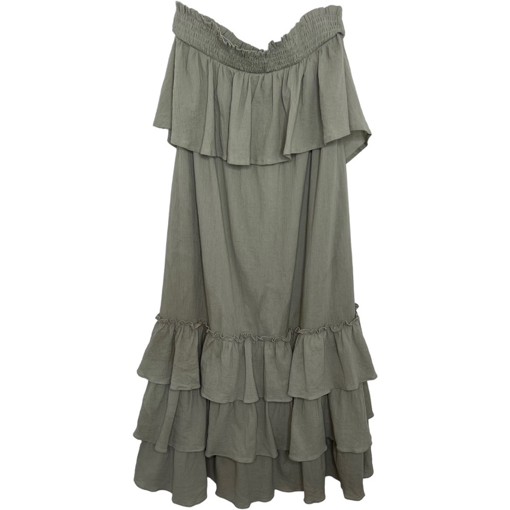 Listicle Strapless Tiered Ruffle Midi Sundress Sage Green Size Small NEW NWOT